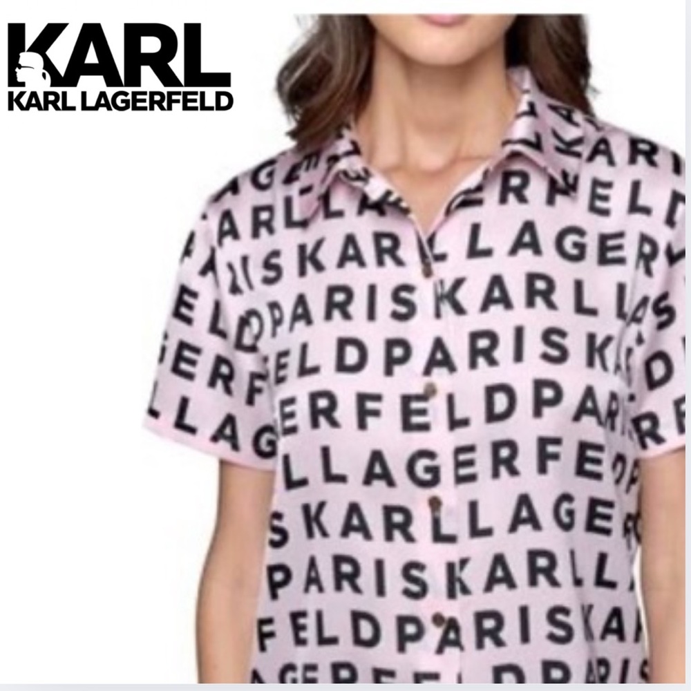 Karl Lagerfeld Pink Letter Print Blouse